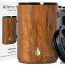 Elemental Insulated Coffee Mug - Triple-Wall Stainless Steel Summit Travel Cup for Hot and Cold Drinks - Thermal Coffee Mug with Lid and Handle for Camping, Office & Travel 16oz - Teakwood