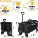 Collapsible Wagons Carts Foldable Wagon, 500LBS Collapsible Wagon Cart Foldable with Wheels & Brakes, Large Heavy Duty Folding Wagon Cart Utility for Camping, Picnic, Beach, Grocery, Sport, Shopping