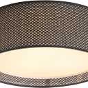 WINGBO 20" Modern 5-Light Flush Mount Ceiling Light Fixture with Fabric & Acrylic Double Drum Shade for Bedroom Living Room Dining Room Hallway Entryway, Black