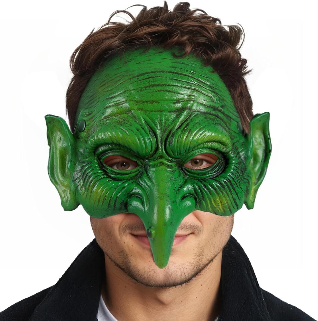 VZQI Green Goblin Mask Halloween Witch Mask Masquerade Scary Zombie Half Face Cosplay Costume