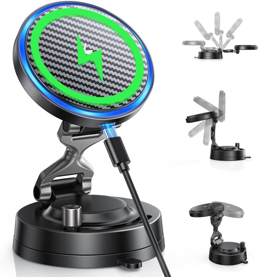for MagSafe Car Mount Charger 15W Fast Wireless Charging Magnetic Car Phone Holder, 82+LBS Strongest Suction, 3200gf Strongest Magnetic,360Rotatable Stand for iPhone 17-12 Pro Max Plus Air (Black)