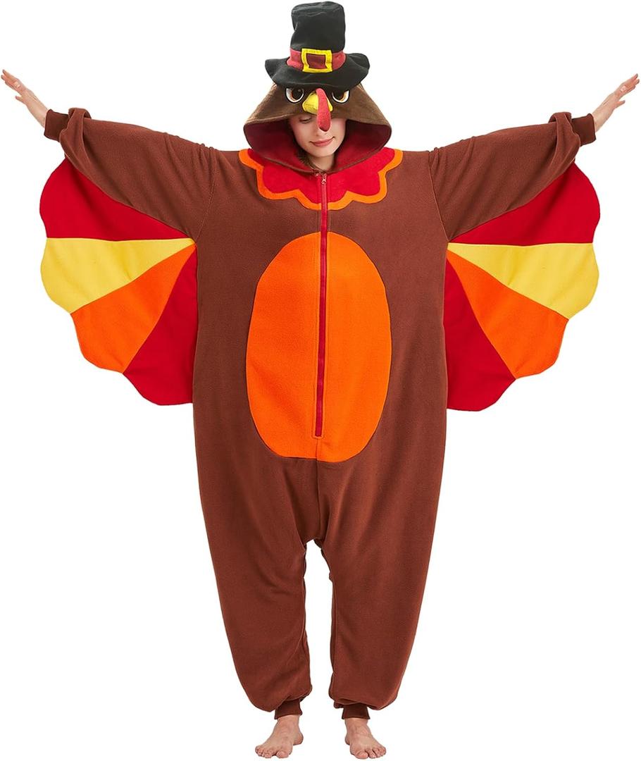 Adult Turkey Onesie Thanksgiving Costume Halloween Animal Cosplay One-Piece Pajamas for Women and Men (XX-Large)