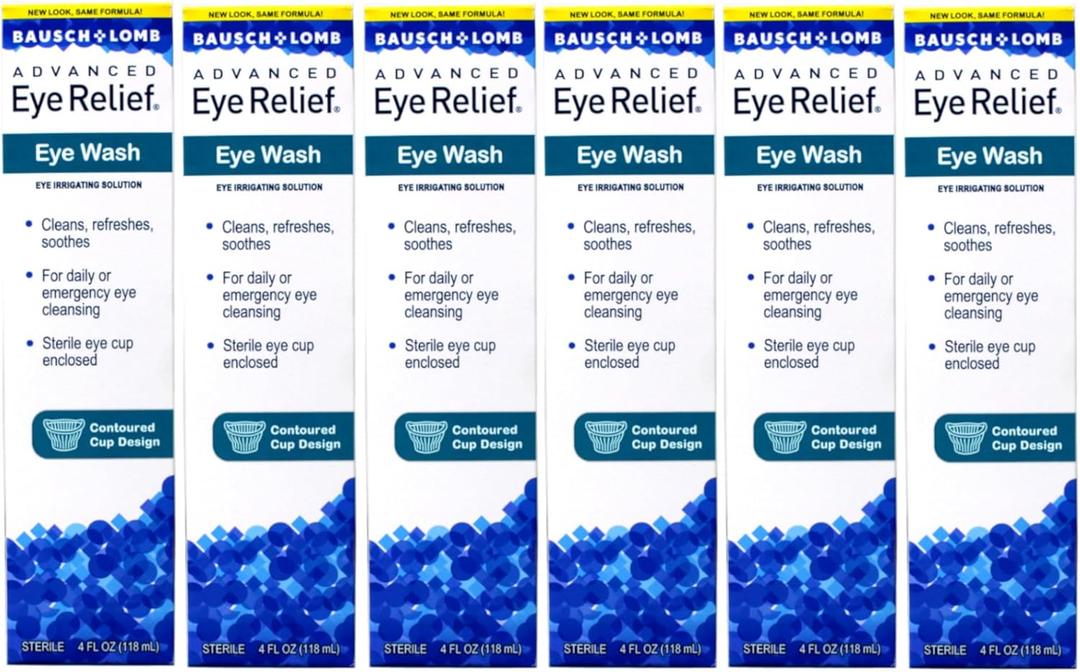 Bausch & Lomb Advanced Eye Relief, Eye Wash Solution, Cleanses, Refreshes, and Soothes for Daily or Emergency Use, 4 Fl Oz (Pack of 6)