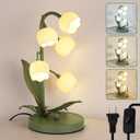Flower Table Lamp for Bedroom,3 Colors Flower Reading Light with 5 Lily of The Valley, Cute Desk Lamp Bedside Lamps for Nightstands Home Decor,Soft Reading Night Light for Bedroom Living Room Office