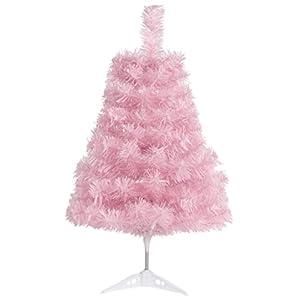 CCINEE 2Ft Artificial Christmas Tree, Pink Mini Tabletop Hinged Christmas Tree with Plastic Stand 80 Branch Tips for Xmas Party Supplies Home Indoor Decoration