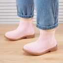 BMCiTYBM Toddler Girls Ankle Boots Low Heel Knitting Sock Short Chelsea Breathable Mesh Slip On Booties Dress Shoes All Season (Pink)