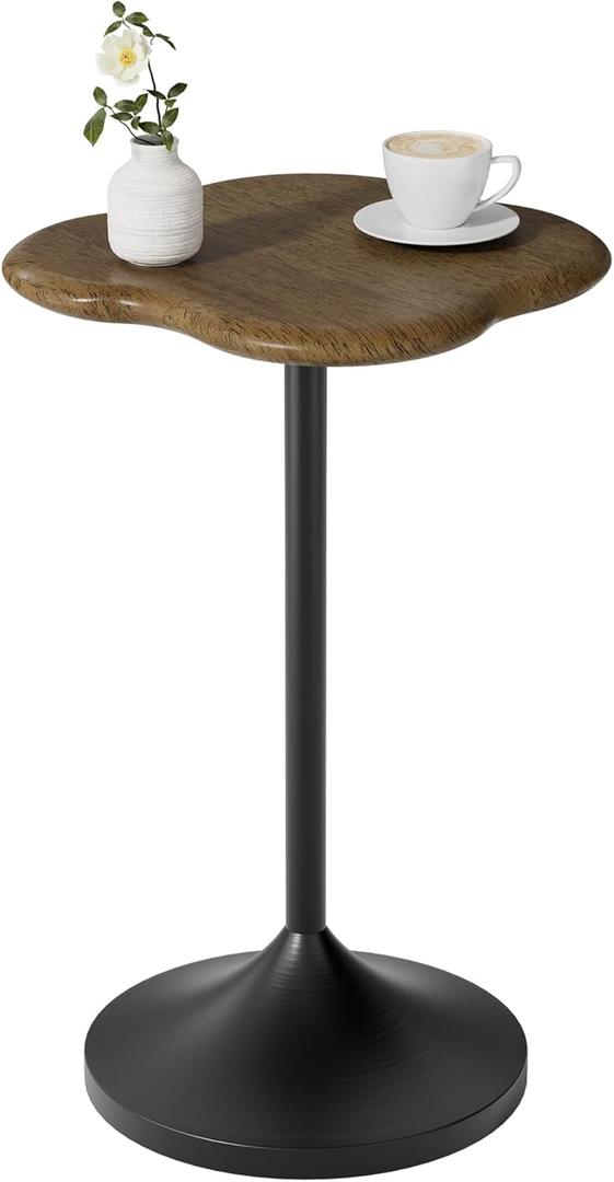 Modern Small End Table, Pedestal Side Table with Solid Wood Tabletop for Couch, Unique Accent Tables for Small Spaces, Living Room, Bedroom, Recliner, Office, Walnut
