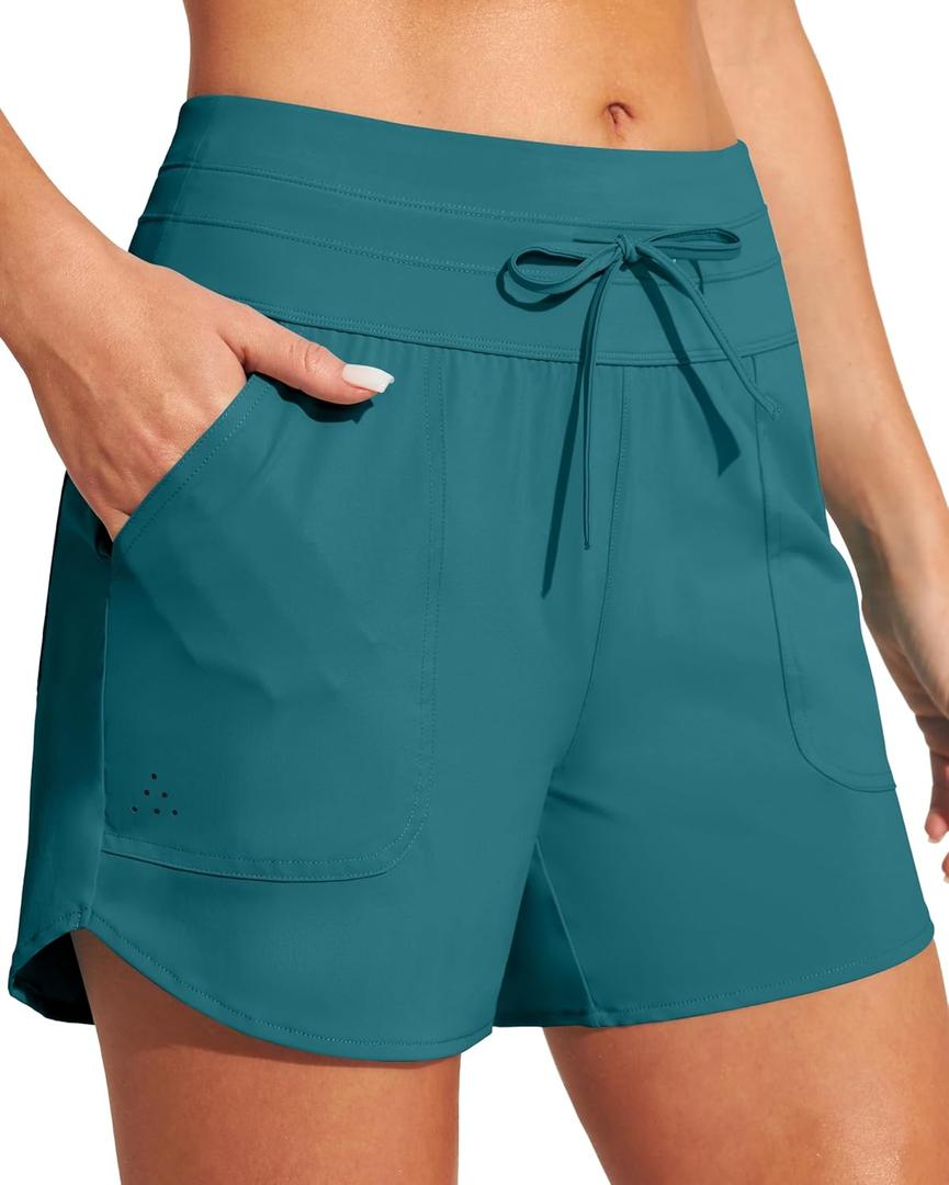 IUGA Womens 5" Swim Board Shorts Stretchy High Waisted Beach Shorts for Women Quick Dry UPF 50+ Swimsuit Bottoms with Liner (Small)