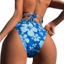 Floerns Women's Tankinis 2 Piece Floral Print Halter Tie Back Crop Top and Bottoms Bikini Set (Blue, XL)