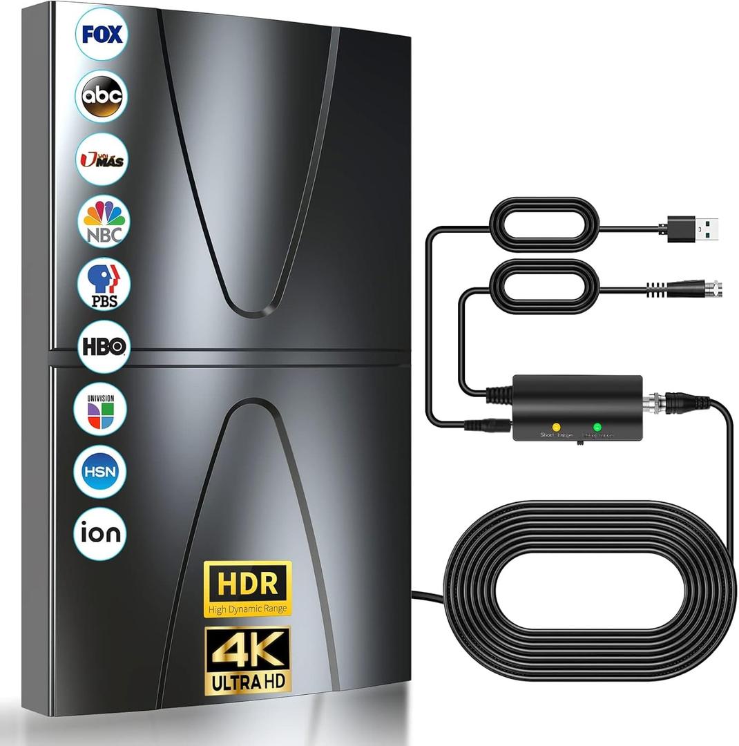 2025 Updated Strongest TV Antenna,2200 Miles Range Indoor/Outdoor Antenna for Smart TV and All Old TV's,360 Reception Digital TV Antenna for Local Channels-38ft Thick Coax Cable and Amplifier