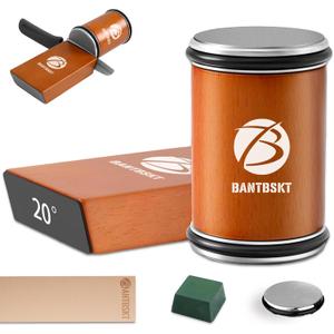 Rolling Knife Sharpener Kit, Kitchen Knife Sharpener Set, Knife Sharpening Tools, 15 & 20 Degree Sharpening for Kitchen Knives, Diamond and Ceramic Discs, Leather Strop, Polishing Compound