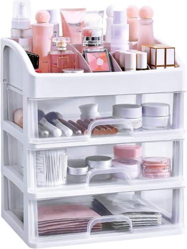 Simbuy Makeup Organizer with 3 Drawers, Bathroom Vanity Countertop Storage for Cosmetics, Brushes, Lotion, Nail Lipstick and Jewelry (White) Simbuy Makeup Organizer with 3 Drawers, Bathroom Vanity Countertop Storage for Cosmetics, Brushes, Lotion, Nail Lipstick and Jewelry (White)