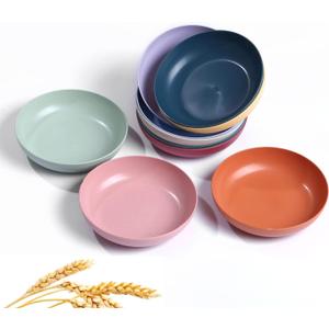 WANBY Lightweight Wheat Straw Cereal Plates Unbreakable Dinner Dishes Plates Set Dishwasher & Microwave Safe (Plates 7 Pack 5.6')