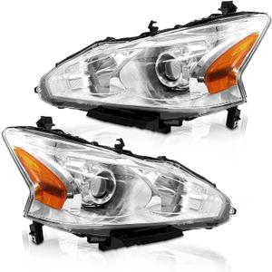 for 2013 2014 2015 Nissan Altima Headlight Assembly Compatible with 13-15 Altima S/SL/SV Headlamp Only fit 4 Door Chrome Housing Amber Reflector Driver and Passenger Side