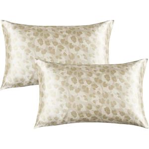 Satin Pillowcase for Hair and Skin Leopard Print Silky Satin Pillowcase 2 Pack Standard Size Pillow Cases Set of 2 Cooling Silky Pillow Cover with Envelope Closure (20x26 inches, Champagne)