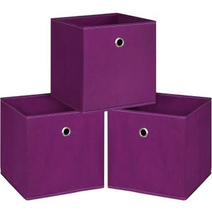 Foldable Storage Cubes Bins ,11 Inch Cloth Storage Cube Fabric Storage Box Cubes Organizer Baskets with Handles for Home Organizer Set of 3 (Purple)