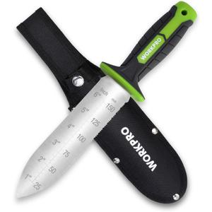 WORKPRO Hori Hori Garden Knife, 7" Stainless Steel Blade with Cutting Edge, Garden Tools with Oxford Sheath, Ergonomic TRP Handle with Hanging Hole for Weeding, Planting, Digging, Green