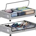 Under Bed Storage with Wheels, XXL 60L Under the Bed Storage Bins, Underbed Storage Containers with Lids & Label, Rolling Metal Drawer for Shoes, Clothes, Books, Toys (2-Pack Gray)