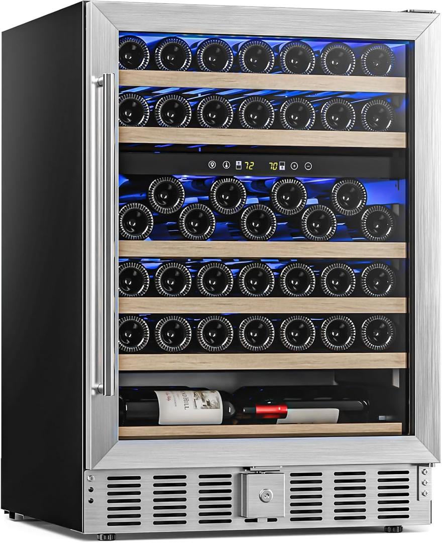 Antarctic Star 24 Inch Wine Fridge, 52 Bottle Wine Cooler Refrigerator. 39-64F Dual Zone Wine Refrigerator Glass Door, Built in or Freestanding Under Counter Fridge for Home Bar Office
