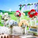 Zeyune 6 Sets Mason Jar Centerpiece Table Decorations, Artificial Peony Baby's Breath Flower Bouquets, Faux Flowers with Vase, Rustic Decor Gifts for Home, Wedding, Holiday (Blue)