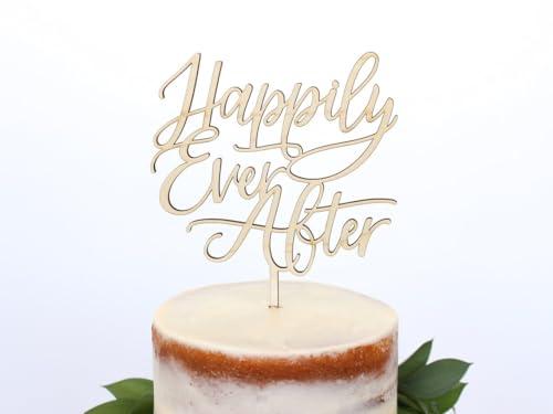 Wooden Happily Ever After Cake Topper- Script Cake Topper for Wedding,Engagement,Bridal Shower, Vow Renewal,Anniversary Party Decoration Supplies