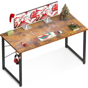 Casaottima 48 Inch Small Computer Desk for Home Office, Study Writing Table for Small Spaces, Simple Modern Desk with Headphone Hooks, Rustic Brown