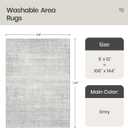 Valenrug Washable Rugs - Stain Resistant Area Rugs 9x12 Living Room, Non Slip Backing Printed Rugs for Bedroom, Folable Machine Washable Area Rug (Grey, 9'x12')