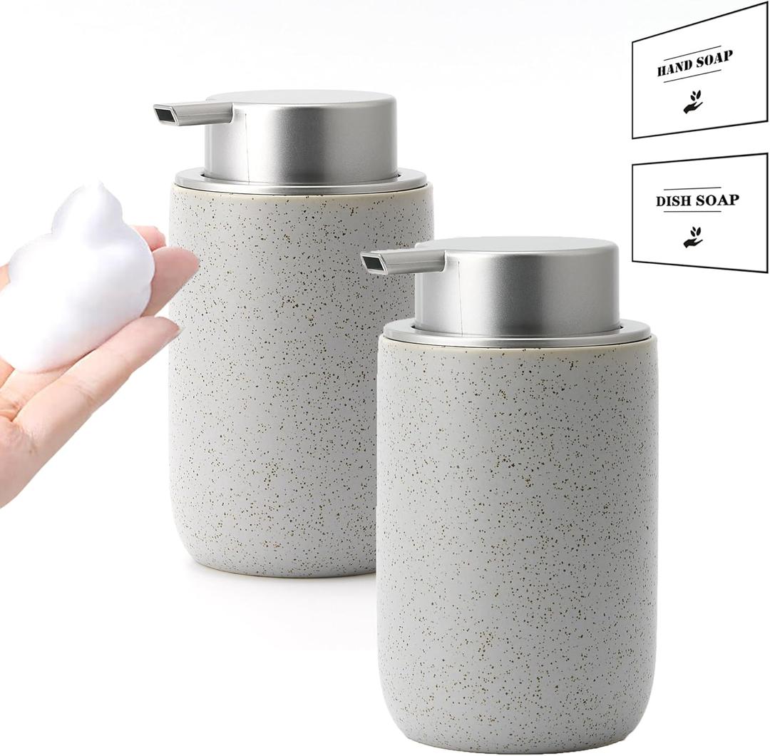 Gray Foaming Soap Dispenser Set,2 Pcs Foam Soap Dispenser for Bathroom&Kitchen,12oz Foaming Dispenser Set with Pump for Hand Wash,Dish Soap(Ceramic)