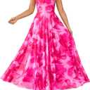BTFBM Women Summer Floral Maxi Dresses Elegant Spaghetti Strap Dress Printed Party Dress Beach Long Dresses (Floral Pink, Large)