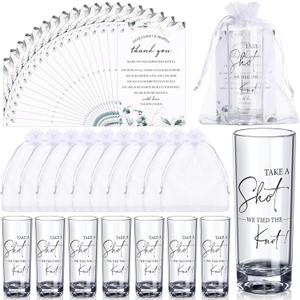 Sliner 50 Set Wedding Favors for Guests Bulk 2oz Acrylic Take a Shot We Tied the Knot Shot Glasses with Thank You Cards Organza Bags for Guest Souvenirs Wedding Gifts Newlyweds Bridal Shower Party, 1.57 x 4.1 inch