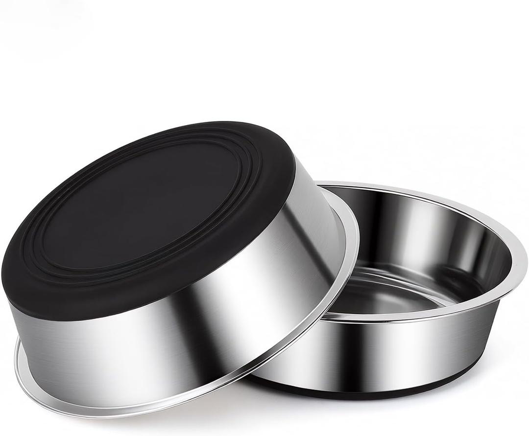Dog Bowls Durable Heavy Duty Stainless Steel Dog Bowls Non-Slip Basic Bowl for Dogs with Rubber Base (2 Pack, 3 Cups) (Black)