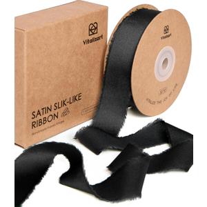Vitalizart Silk Like Satin Ribbon 1 inch x 30 Yard Black Handmade Frayed Ribbons for Gift Wrapping Baby Shower Wedding Bridal Bouquets Holiday Decor