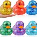 Deekin 6 Pcs 3.54 Inch Glitter Rubber Duck Assortment Toy Duckies Bulk Squeak Rubber Duckies for Kid Baby Bath Shower Pool Classroom Summer Beach Activity