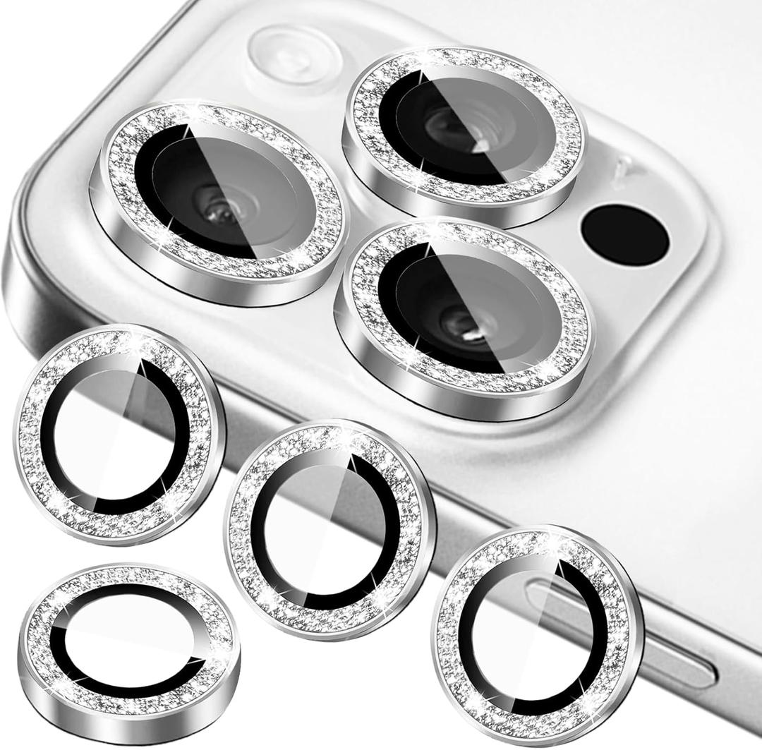 Compatible for iPhone 11, 11 Mini, 11 Pro & iPhone 11 Pro Max Camera Lens Protector (3+1 Pack) - Bling Sparkling Glitter, Anti-Scratch Camera Cover with Tempered Glass, Case Friendly (Silver)