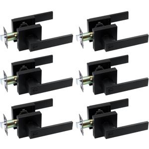 JO.KO Keyless Entry Door Lock, Square Door Lever for Bedroom, Passage Door Privacy Locking Interior/Exterior Entry Door Knob/Heavy Duty (6 Pack, Matte Black Keyless)