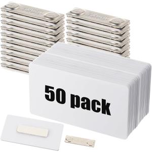 Henoyso 50 Sets 3.4 x 1.8 Inch Magnetic Name Tags Blank Magnetic Badge Holder Bulk Acrylic DIY Badges with Adhesive Tape Custom White Printable for Jacket Shirts Supplies