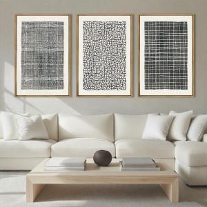 BINCUE Abstract Line Wall Art Set of 3 Modern Neutral Black Wall Decor Geometric Minimalist Artwork for Living Room Bedroom Office Bathroom 24"x36" Gift