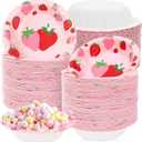 Whaline 100Pcs Strawberry Paper Bowls Pink Red Strawberry Flower Disposable Serving Bowls Cute Ice Cream Bowl for Birthday Baby Shower Party Supplies