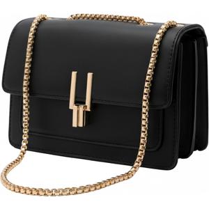 VONCOSS Women's Small Crossbody Bag Quilted Shoulder Purse for Travel Work Wedding, Vegan Leather Handbag Gold Chain Strap | Wedding Guest, Date Night, Travel Essentials, Office Professional, Cocktail Party (Black)