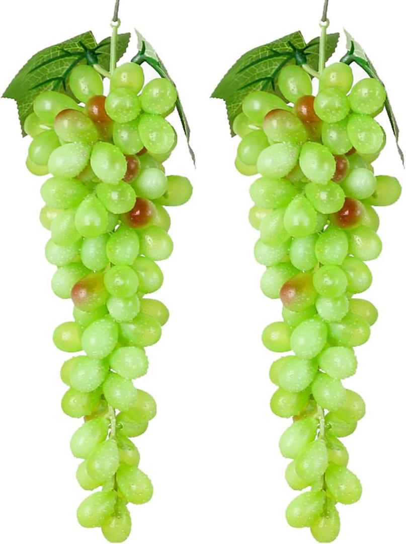 2bunches Green Large Bunch Artificial Grape Lifelike Artificial Grapes Decor Hanging Rubber Grape Bundles Rubber Grapes in for Wedding Kitchen Photography Decoration(85Grains 12 inches)