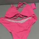 Pink Women Two Piece Bikini Set - Sexy Halter Triangle Bikini Top with High Cut Cheeky Bikini Bottom Swimsuits L
