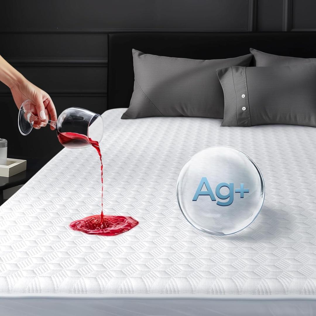 Waterproof King Mattress Protector Made from Silver-Infused Bamboo Rayon for Better Health, Odor-Free Hypoallergenic King Mattress Cover, 3D Air Quiet Bed Cover Fits 6"-21" (White)