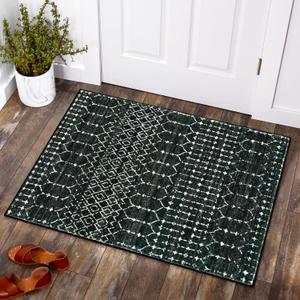 Lahome Moroccan Entry Rug 2x3, Non-Slip Washable Front Indoor Door Mat Rubber Backing Low-Profile Door Rugs, Small Geometric Print Distressed for Entryway Bathroom Kitchen, Black Hana