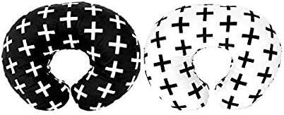Premium Quality 2 Pack Nursing Pillow Covers by Mila Millie - Nordic Swiss Black & White Cross Unisex Design Slipcovers - 100% Cotton Hypoallergenic (Black & White)