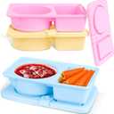 3 Pack Silicone Reusable Snack Containers with Lids, Double Compartment Snackle Box Containers, Salad Dressing Sauce Seasoning Container, Small Mini Food Snack Boxs for Travel, Office, Picnic