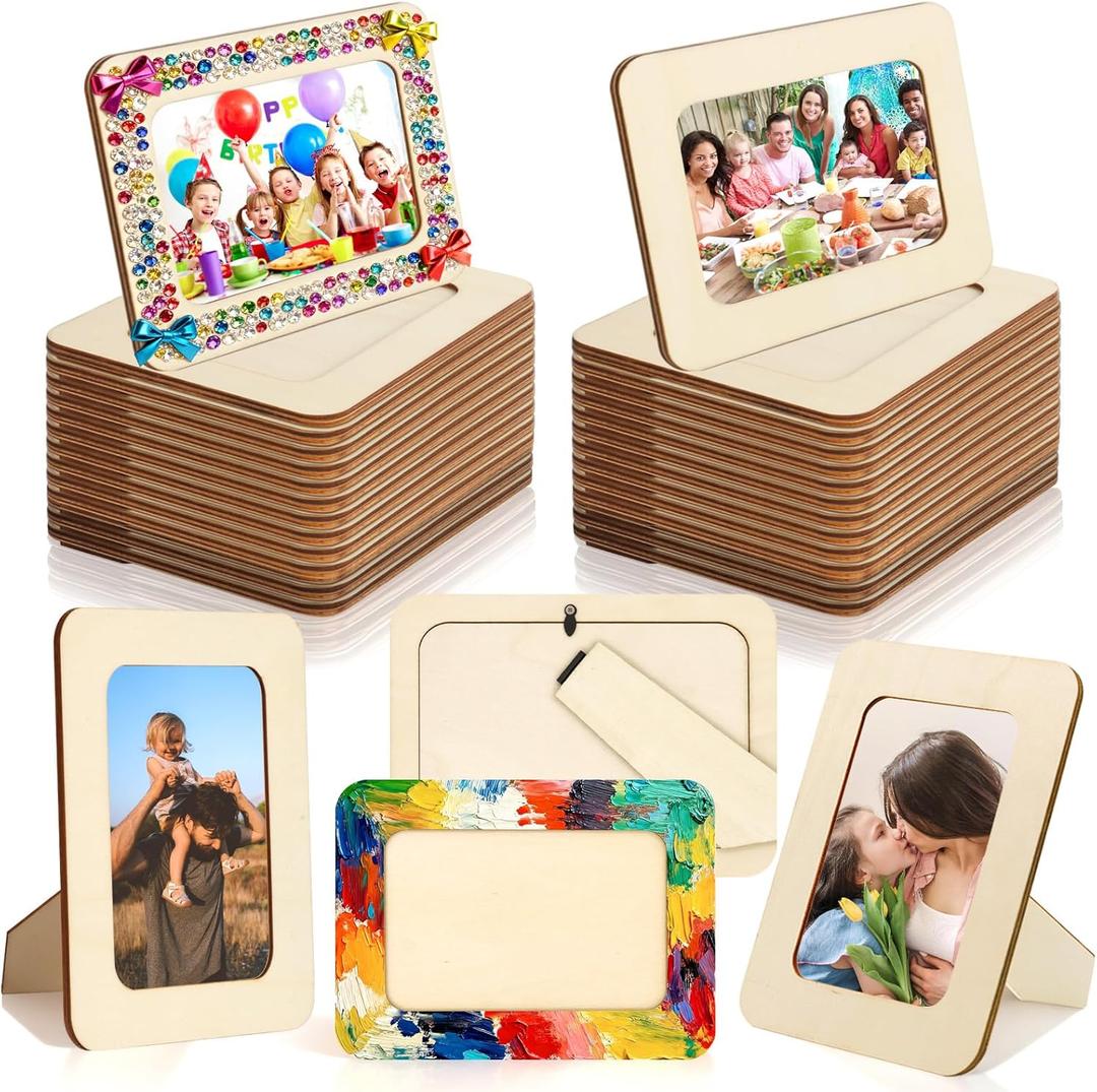 RYKOMO 24 Pack DIY Wooden Picture Frames for 4 x 6 in Photos, Wooden Picture Frames for Crafts Unfinished Solid Wood Photo Picture Frame for Crafts, Valentine's Day Gift New Year Decorate, FatherDay Gift