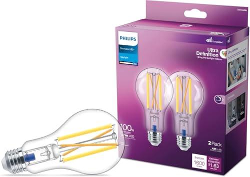 PHILIPS LED Flicker-Free Clear Dimmable A21 Light Bulb - EyeComfort Technology - 1600 Lumen - Daylight (5000K) – 13.5W=100W - E26 Base - Title 20 Certified - Ultra Definition - Indoor - 1-Pack