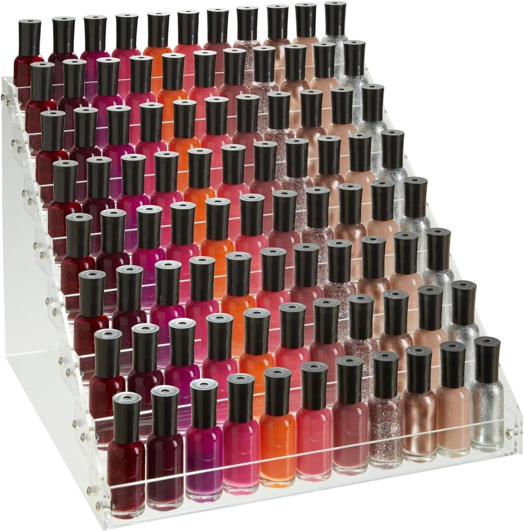 Okuna Outpost 8-Tier Acrylic Nail Polish Rack - 96-Bottle Nail Polish Organizer - Essential Oil Organizer & Paint Storage - 2.5mm Acrylic Tiered Display Stand - 12.75 x 12.5 x 9.25 in