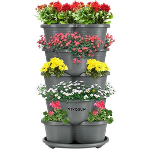 VIVOSUN 5 Tier Vertical Gardening Stackable Planter for Strawberries, Flowers, Herbs, Vegetables, Grey (1 Pack, Gray)