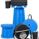Collapsible Stool With 3-in-1 Cushioned Carry Case, 400lbs Max Weight, Lightweight Portable Retractable Foldable Telescoping Camping Stool for Adults Outdoor Fishing Hiking Travel BBQ (Blue)